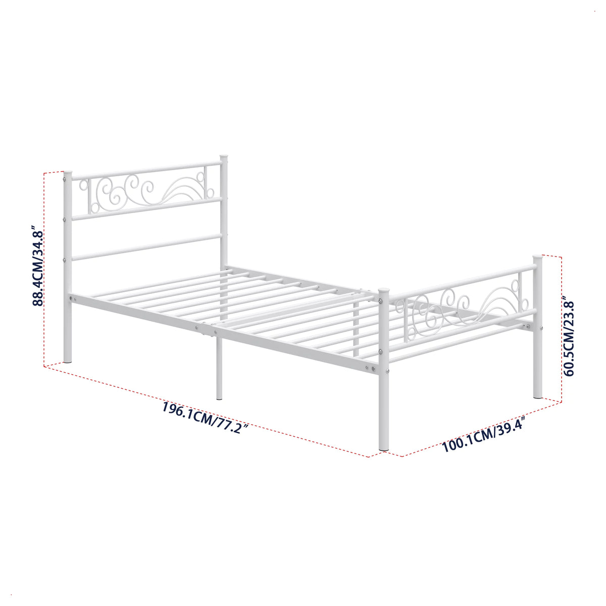 White Metal Twin Size Platform Bed Frame with Wave Headboard K187679